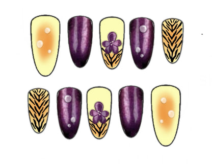 Press-on nails Flower Tiger