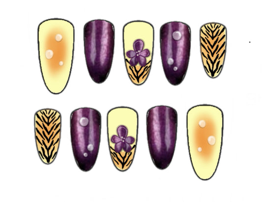 Press-on nails Flower Tiger