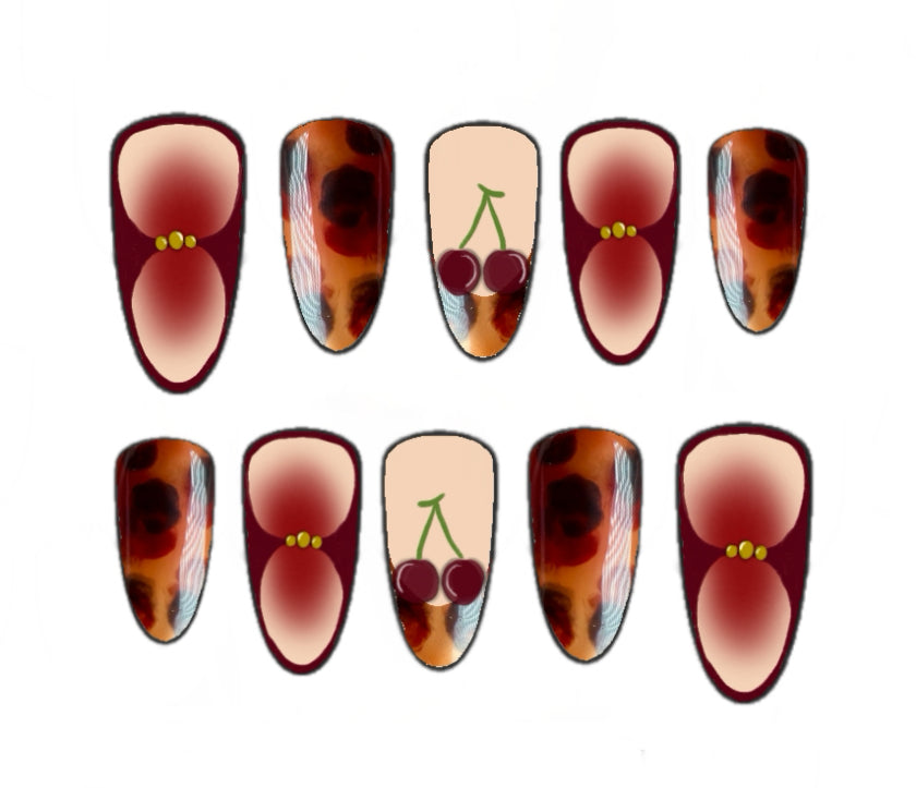 Press-on nails Cherry Tortoise