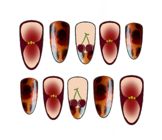 Press-on nails Cherry Tortoise